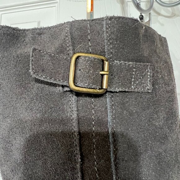 Merona Wm 9 Gray Suede Look Knee Buckle Zip Boots Target Chunky Moto Boho Grunge - Picture 5 of 9